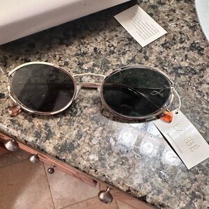 Women's Gold and Black Round Sunglasses